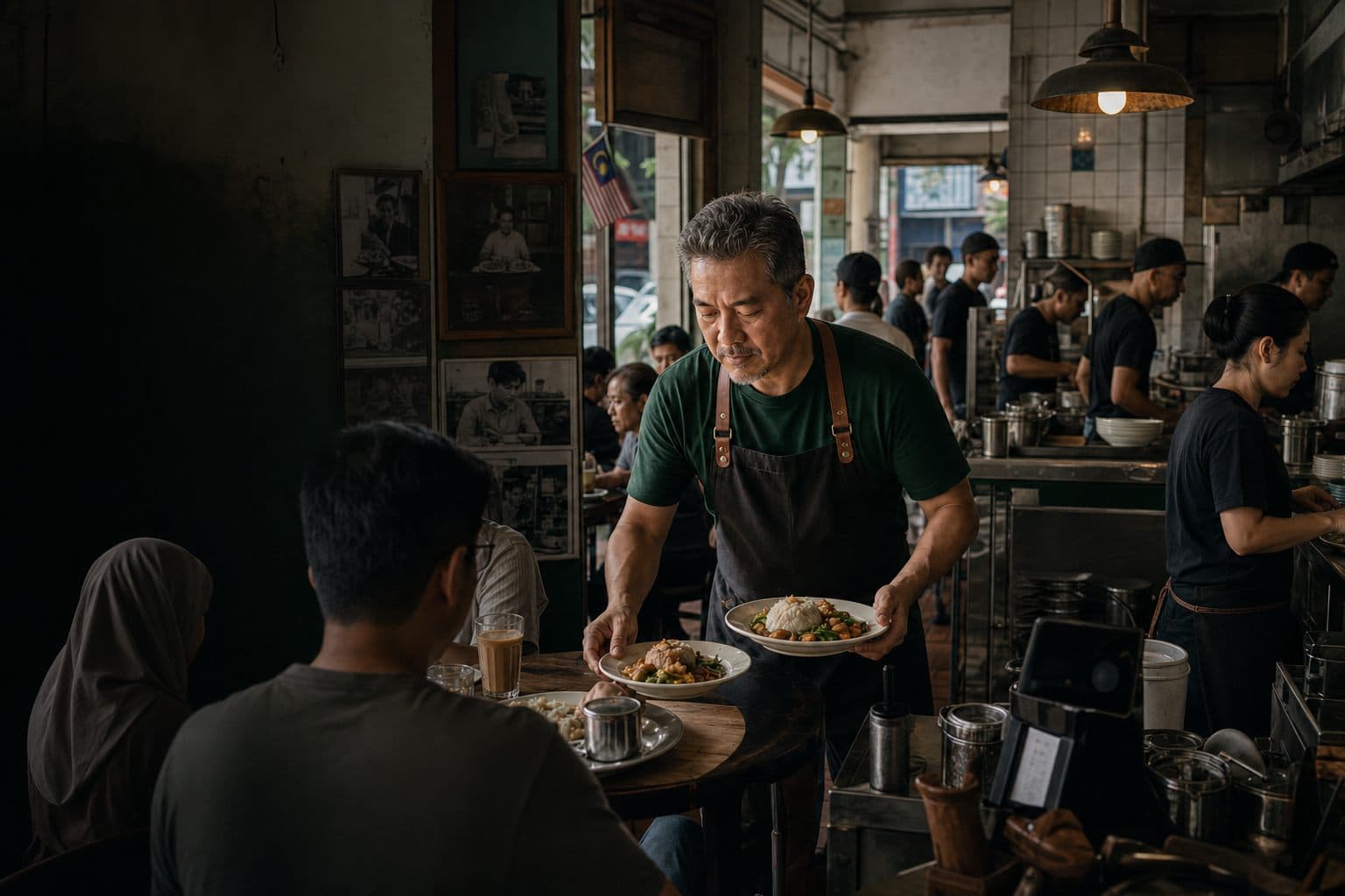 A Malaysian restaurant team serving guests during a busy shift